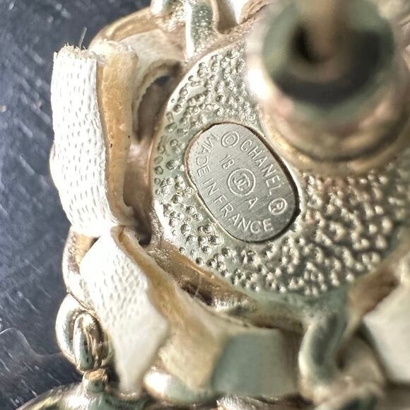 Chanel Black Leather Chain Detail Gold Tone Hoop Earrings - Picture 4 of 12